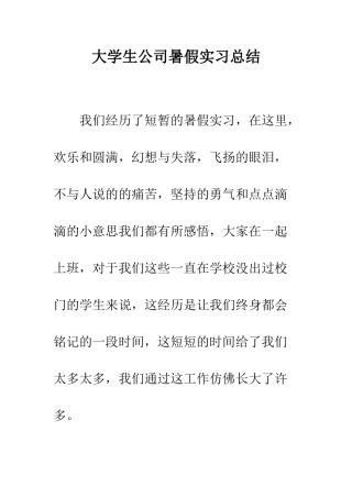 大学生公司暑假实习总结--精编范文