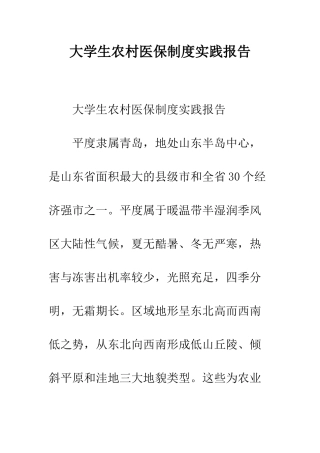 大学生农村医保制度实践报告--精编范文