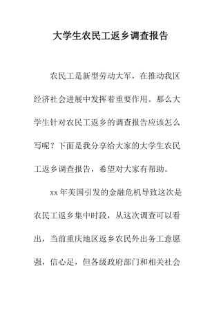 大学生农民工返乡调查报告--精编范文