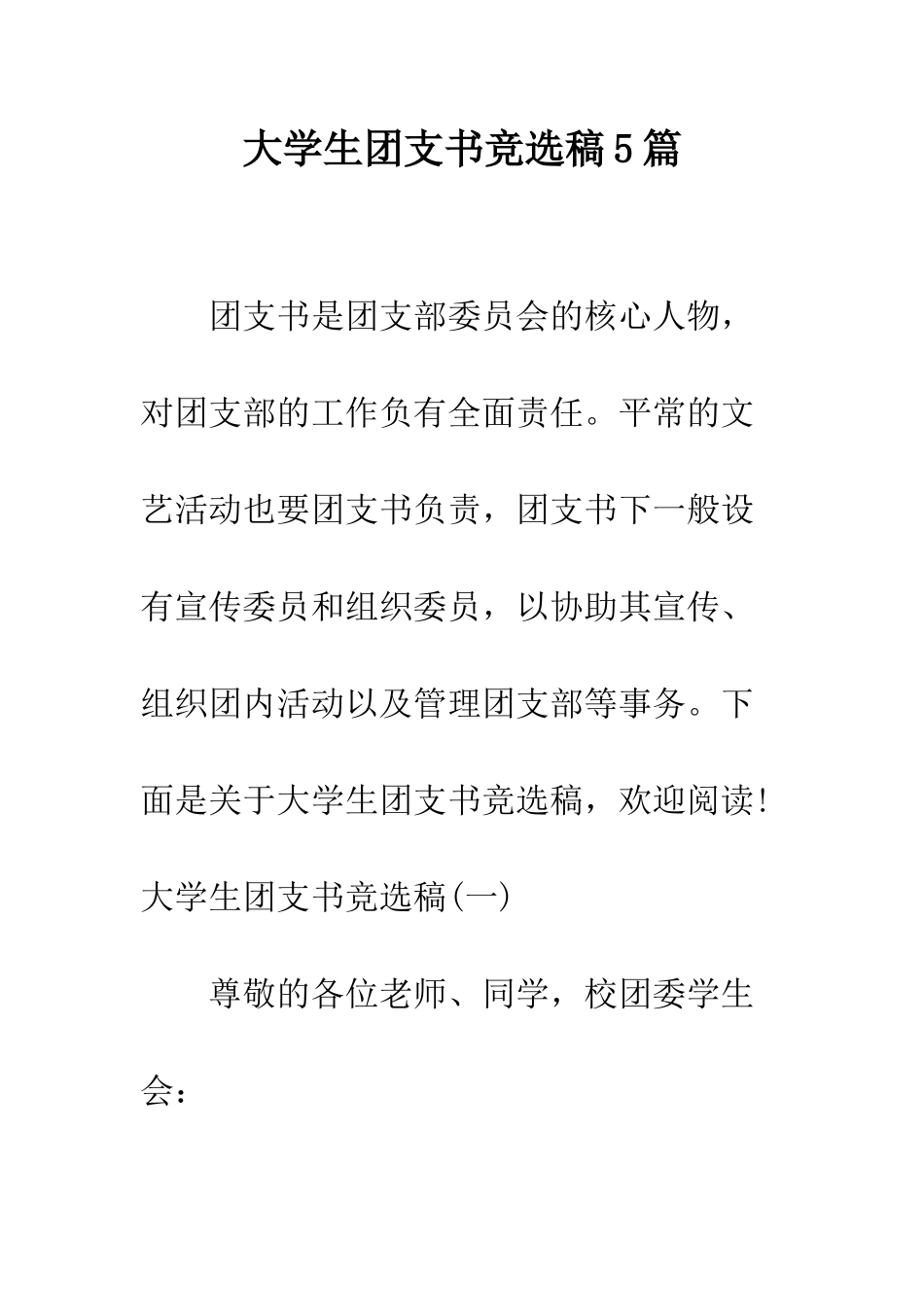 大学生团支书竞选稿5篇--精编范文_第1页