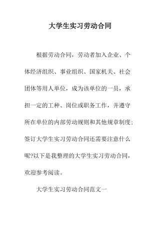 大学生实习劳动合同--精编范文