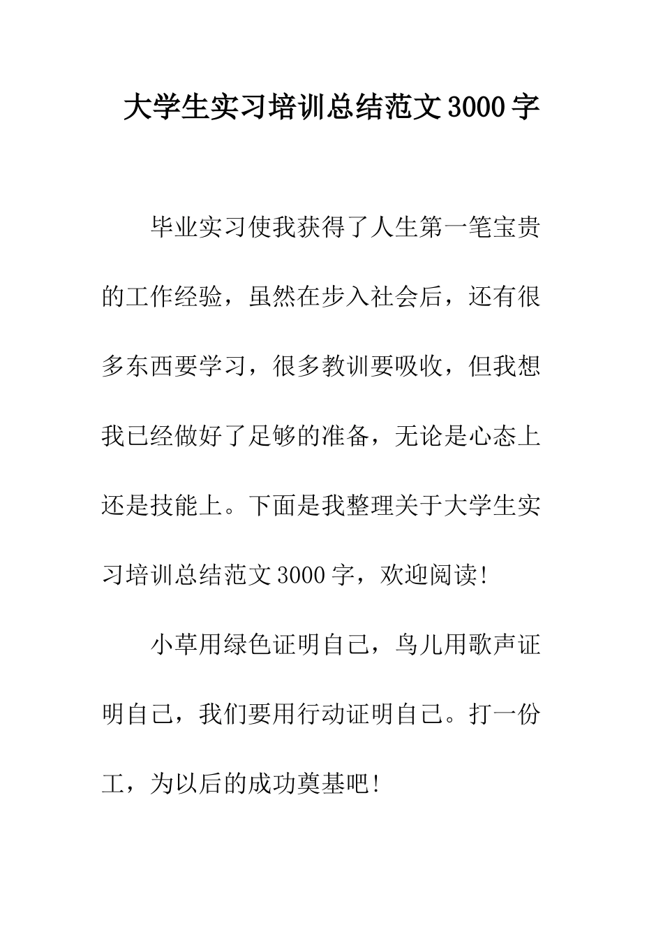 大学生实习培训总结范文3000字--精编范文_第1页