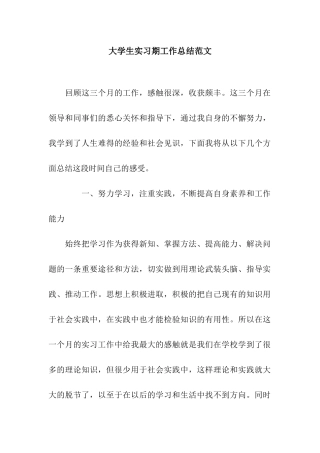 大学生实习期工作总结范文