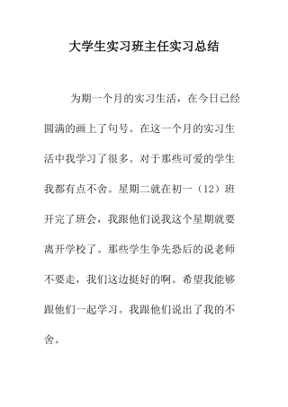 大学生实习班主任实习总结--精编范文