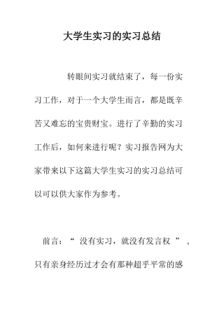 大学生实习的实习总结--精编范文