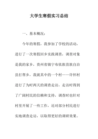 大学生寒假实习总结--精编范文