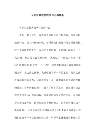 大学生寒假实践学习心得体会