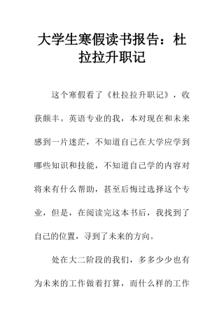 大学生寒假读书报告杜拉拉升职记
