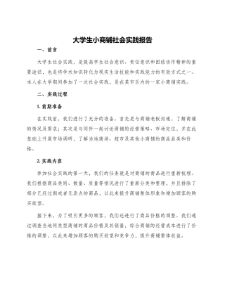 大学生小商铺社会实践报告