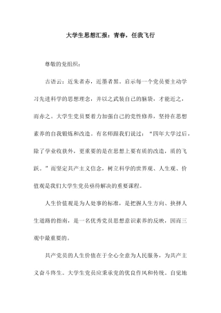 大学生思想汇报青春-任我飞翔