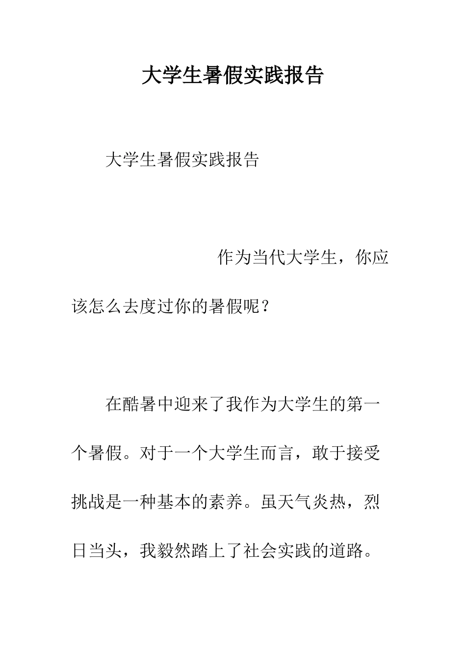 大学生暑假实践报告--精编范文_第1页