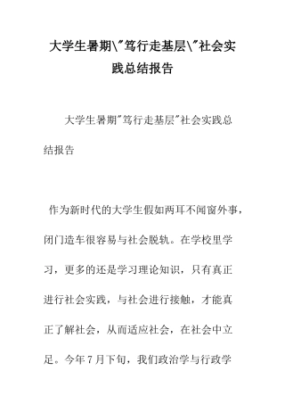 大学生暑期--笃行走基层--社会实践总结报告--精编范文