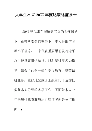 大学生村官2025年度述职述廉报告--精编范文