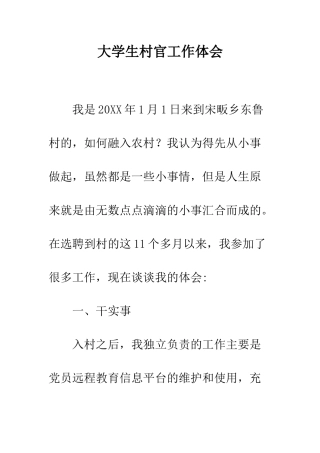 大学生村官工作体会--精编范文