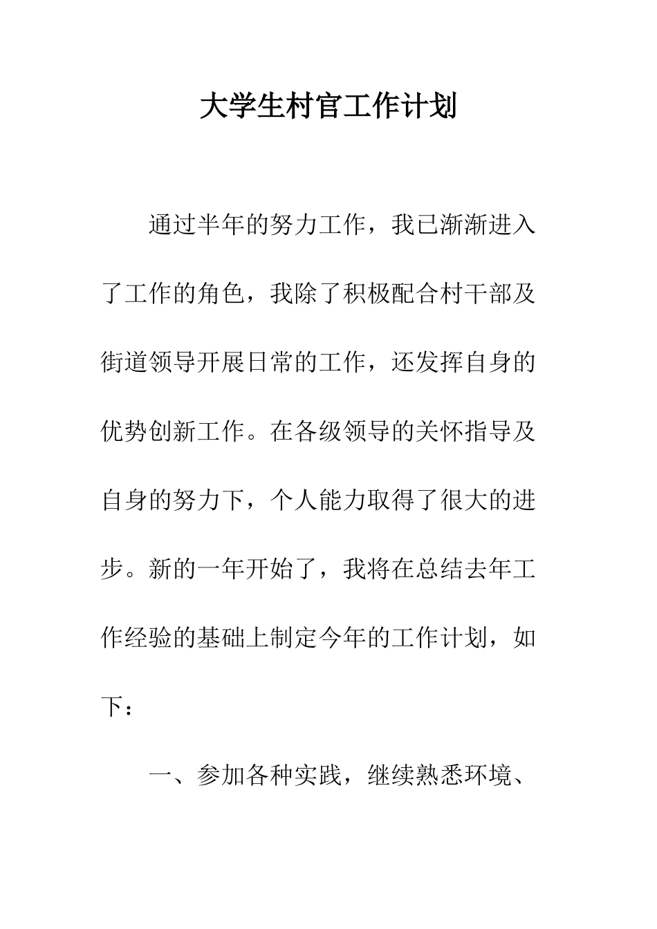 大学生村官工作计划--精编范文_第1页