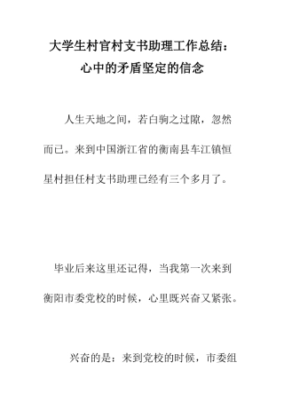 大学生村官村支书助理工作总结心中的矛盾坚定的信念--精编范文