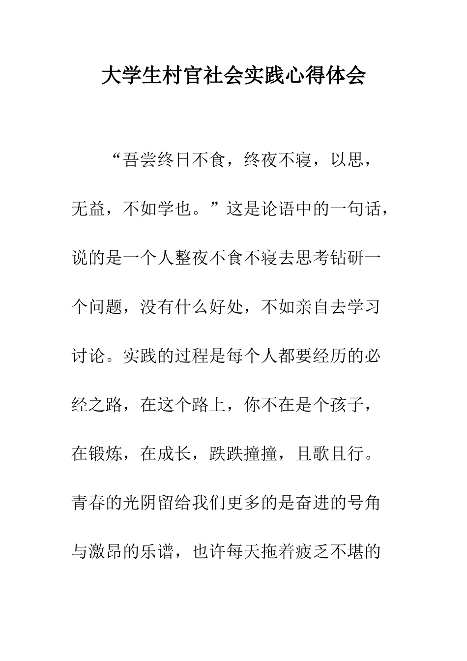 大学生村官社会实践心得体会--精编范文_第1页