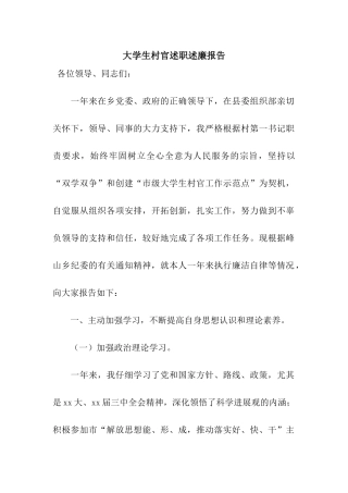 大学生村官述职述廉报告