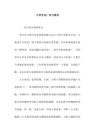 大学生电厂实习报告