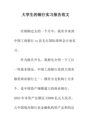 大学生的银行实习报告范文--精编范文