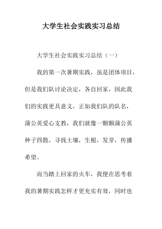 大学生社会实践实习总结--精编范文