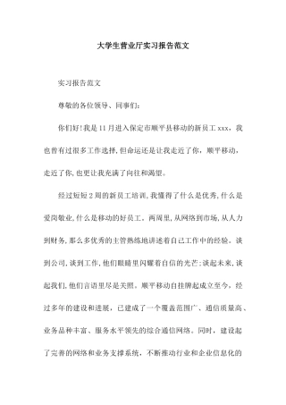大学生营业厅实习报告范文