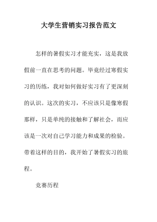 大学生营销实习报告范文--精编范文
