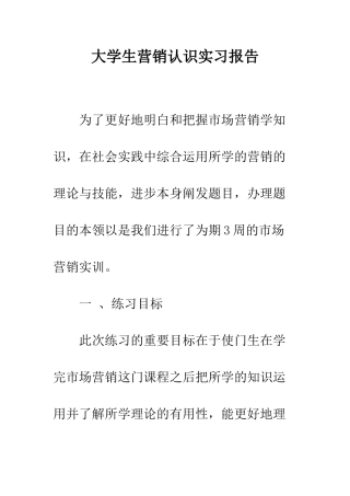 大学生营销认识实习报告--精编范文
