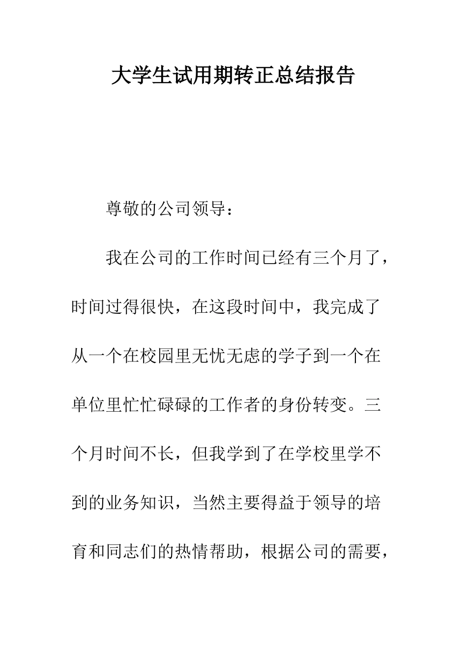 大学生试用期转正总结报告--精编范文_第1页