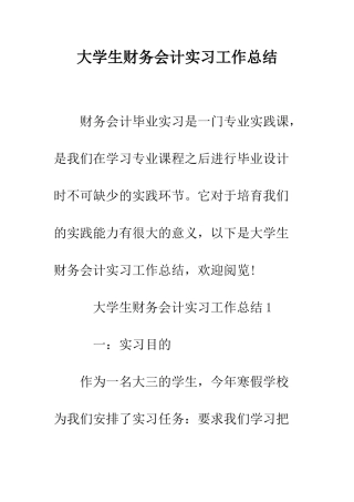 大学生财务会计实习工作总结--精编范文