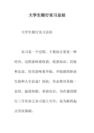 大学生银行实习总结--精编范文