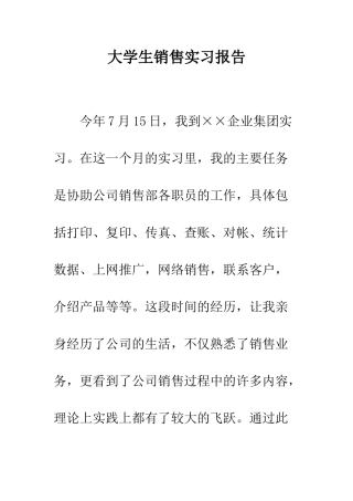 大学生销售实习报告--精编范文