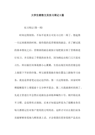大学生销售文员实习周记5篇