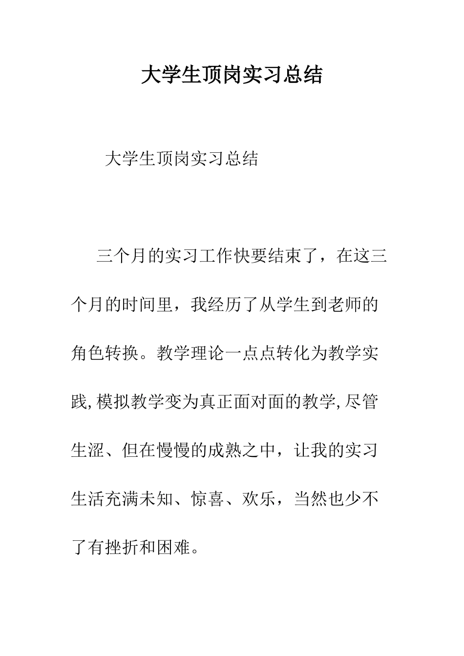 大学生顶岗实习总结--精编范文_第1页