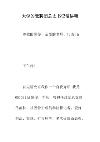 大学的竟聘团总支书记演讲稿--精编范文
