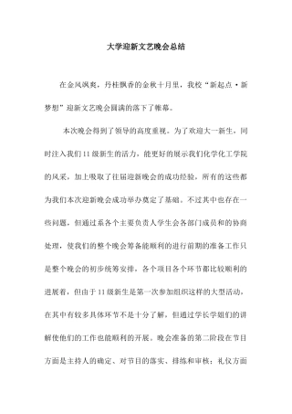 大学迎新文艺晚会总结