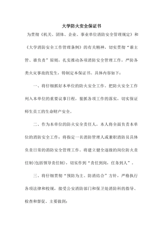 大学防火安全保证书