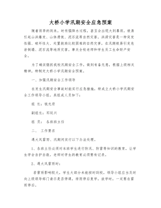 大桥小学汛期安全应急预案
