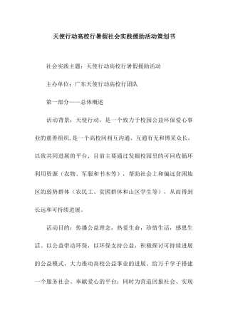 天使行动高校行暑假社会实践援助活动策划书