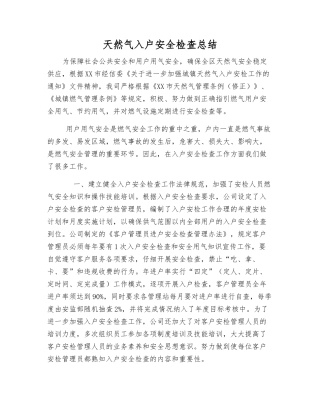 天然气入户安全检查总结