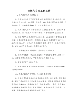 天燃气公司工作总结