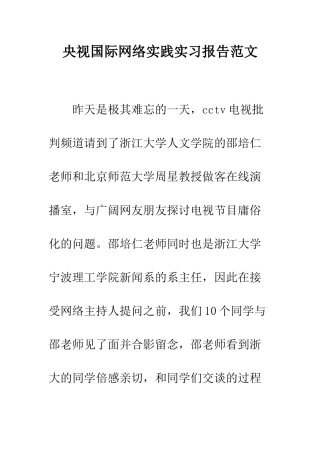 央视国际网络实践实习报告范文--精编范文