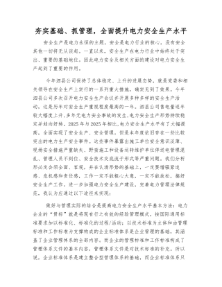 夯实基础、抓管理-全面提升电力安全生产水平