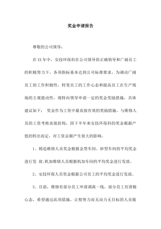 奖金申请报告