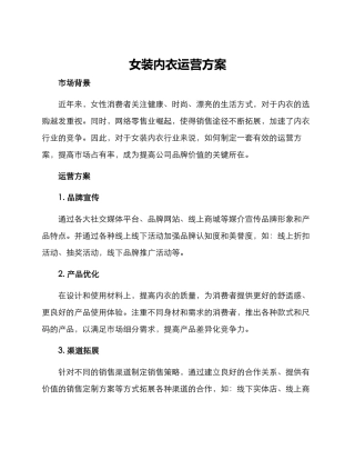 女装内衣运营方案