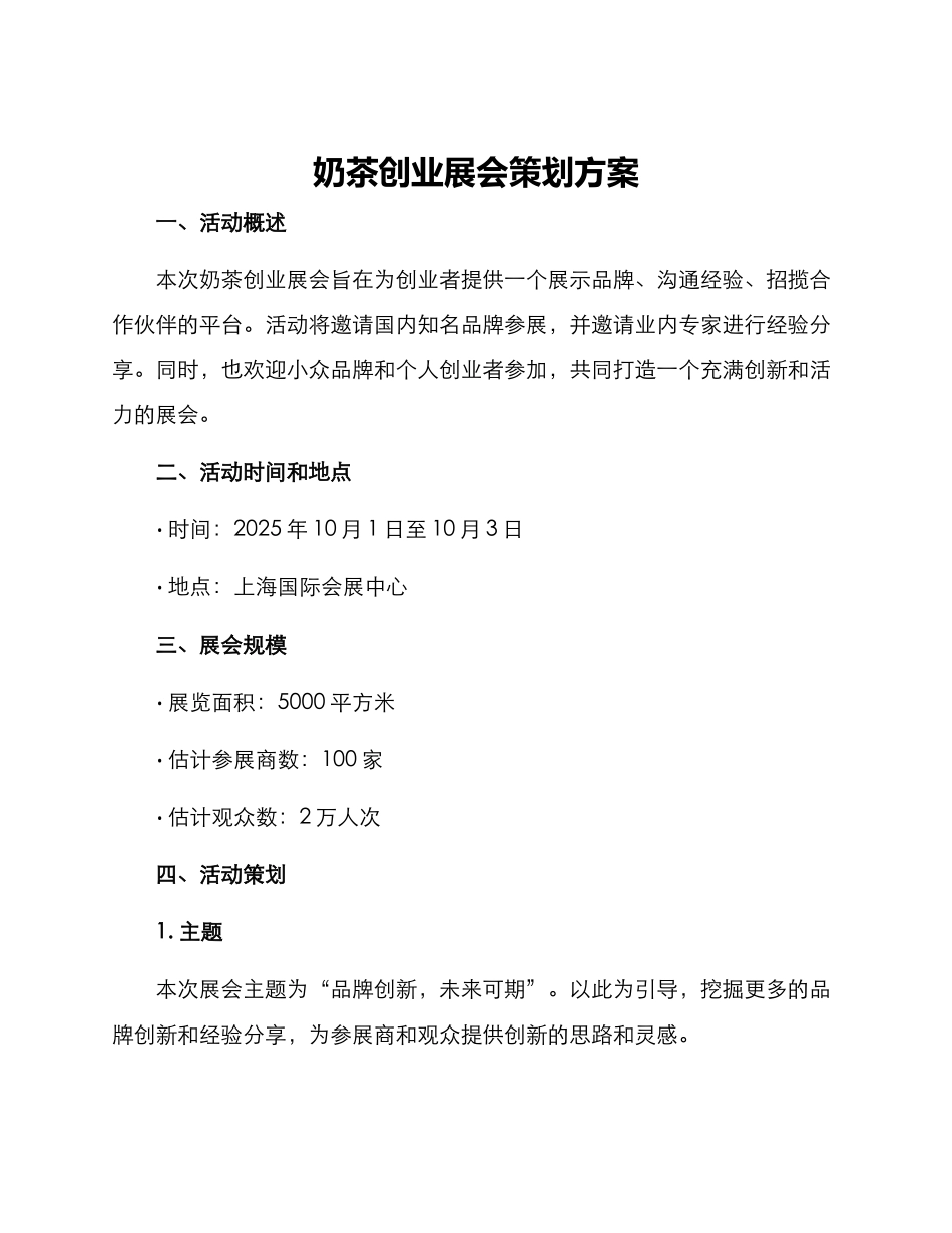 奶茶创业展会策划方案_第1页