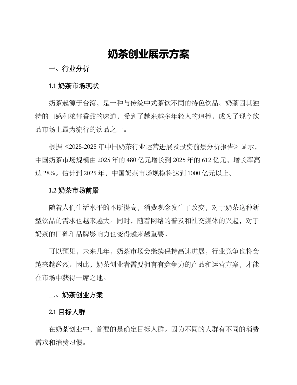 奶茶创业展示方案_第1页