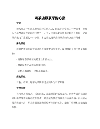 奶茶店绿茶采购方案