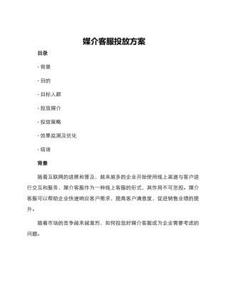 媒介客服投放方案