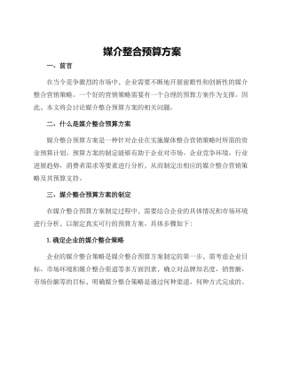 媒介整合预算方案